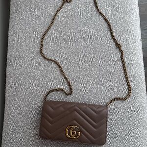 Gucci Marmont Chevron Wallet on Chain Crossbody Bag in Dusty Pink
